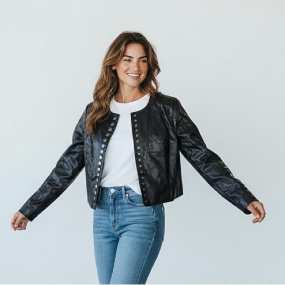 New Look Women's Black faux Leather Jacket with Stud Accents